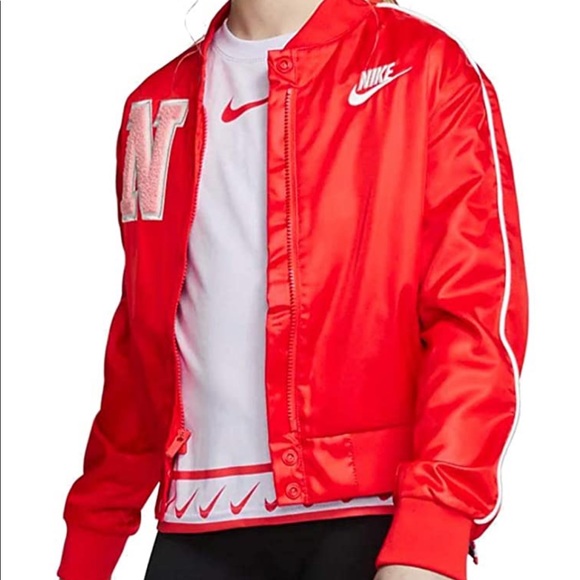 Nike Girls Crop Satin Varsity Jacket - Picture 1 of 5